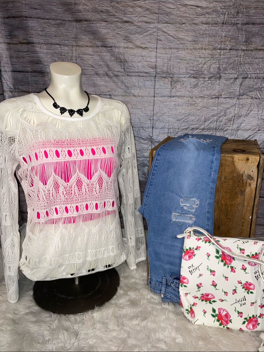 Miss Me White Crochet Pullover Sweater